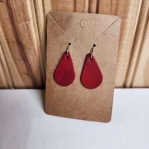 Chic Red Leather Teardrop Earrings